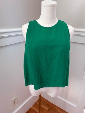 Zara Trafaluc Green Sleeveless Blouse Open Back Layered Hem Small
